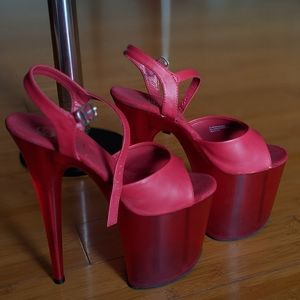 Flamingo-809T - Red Faux Leather Frosted  Pleaser